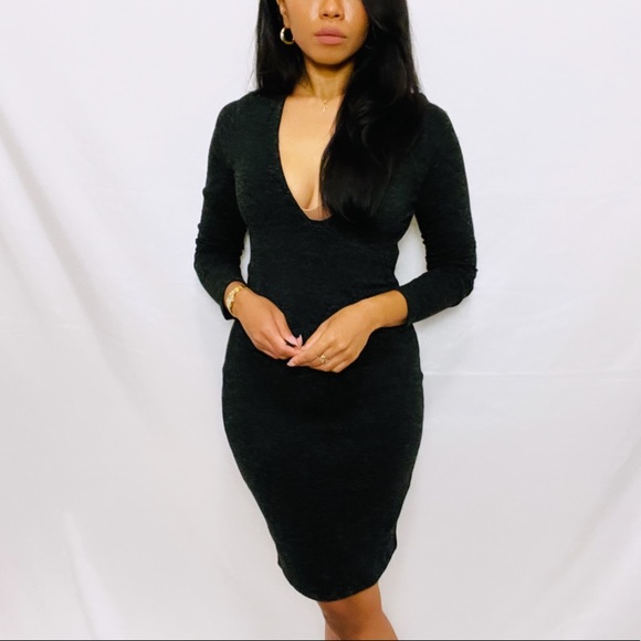 Tobi | Grey Long Sleeve V-Neck Fitted Knit Mini Dress S - Picture 7 of 10